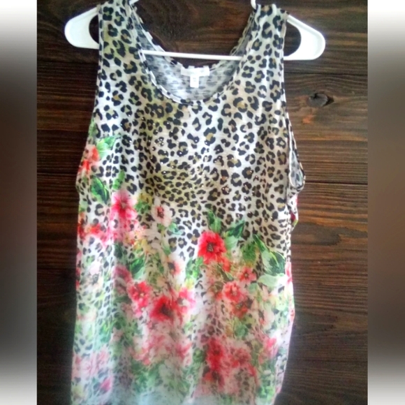 Concept size XXL tank decorated floral and leopard with sequins - Picture 1 of 2